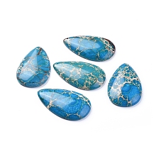 Honeyhandy Natural Regalite/Imperial Jasper/Sea Sediment Jasper Big Pendants, Dyed, Teardrop, Blue, 51x31x7.3mm, Hole: 2mm