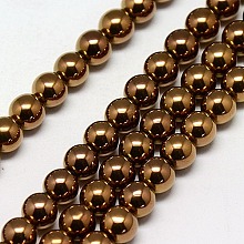 Honeyhandy Electroplate Non-magnetic Synthetic Hematite Beads Strands, Round, Grade AAAA, Copper Plated, 3mm, Hole: 1mm, about 127pcs/strand, 16 inch