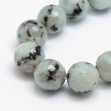 Honeyhandy Natural Sesame Jasper/Kiwi Jasper Beads Strands, Round, Faceted, 4mm, Hole: 1mm, about 95pcs/strand, 15.5 inch