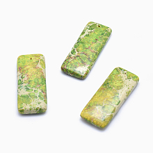 Honeyhandy Natural Regalite/Imperial Jasper/Sea Sediment Jasper Big Pendants, Dyed, Rectangle, Yellow Green, 51x20.5x6~6.5mm, Hole: 2mm