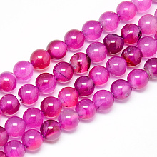 Nbeads Natural Agate Beads Strands, Dyed, Round, Camellia, 8mm, Hole: 1mm; about 48pcs/strand, 14.9"