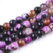 Natural Fire Crackle Agate Beads Strands, Dyed, Round, Colorful, 8mm, Hole: 1mm, about 46~48pcs/strand, 14.56 inch~15.15 inch