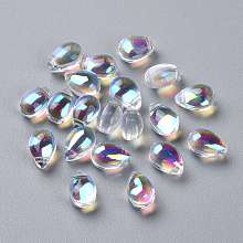 Honeyhandy Transparent Glass Beads, Top Drilled Beads, Teardrop, Clear AB, 9x6x5mm, Hole: 1mm