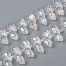 Honeyhandy Crystal Glass Beads Strands, Top Drilled Beads, Faceted, Teardrop, Clear AB, 13x6mm, Hole: 1mm, about 100pcs/strand, 16.5 inch