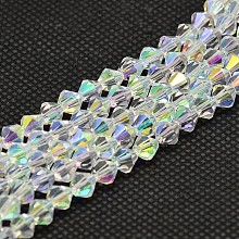 Honeyhandy Imitate Austrian Crystal Electroplate Bicone Glass Bead Strands, AB Color Plated, Grade AA, Faceted, AB Color Plated, 5x5mm, Hole: 1mm, about 59pcs/strand, 11.8 inch