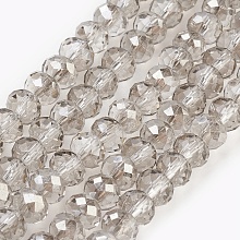 Honeyhandy Electroplate Glass Beads Strands, Half Plated, Faceted, Rondelle, Gainsboro, 6x4~5mm, Hole: 0.8~1mm, about 88~92pcs/strand, 15.5 inch~16 inch(39~45cm)