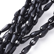 Honeyhandy Glass Beads Strands, Faceted, Teardrop, Black, 10x4mm, Hole: 0.8mm, about 70~72pcs/strand, 27.9 inch~28.15 inch(71~71.5cm)