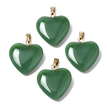 Honeyhandy Spray Painted Glass Pendants, with Golden Plated Iron Bails, Imitation Jade, Heart, Green, 22x20.5x7mm, Hole: 6x2mm