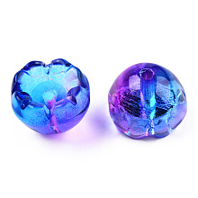 Honeyhandy Transparent Spray Painted Glass Beads, Two Tone, Flower, Blue, 9x13x13mm, Hole: 1.6mm