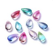 Transparent Glass Charms, Dyed & Heated, Teardrop, Mixed Color, 13.5x8x6.5mm, Hole: 1.2mm