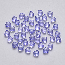 Honeyhandy Transparent Spray Painted Glass Beads, with Glitter Powder, Heart, Medium Slate Blue, 6x6x4mm, Hole: 0.7mm