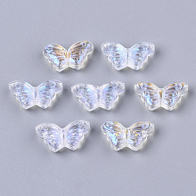 Arricraft Transparent Glass Beads, AB Color Plated, Butterfly, Clear AB, 8x15x4mm, Hole: 1mm