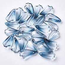 Honeyhandy Transparent Spray Painted Glass Pendants, with Glitter Powder, Petaline, Steel Blue, 20x10.5x5mm, Hole: 1.2mm