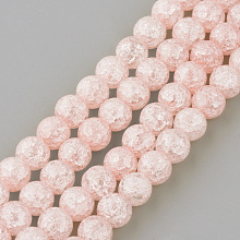 Honeyhandy Synthetic Crackle Quartz Beads Strands, Round, Dyed, Pink, 8mm, Hole: 1mm, about 50pcs/strand, 15.7 inch