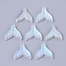 Honeyhandy Transparent Glass Pendants, AB Color Plated, Mermaid Fishtail, Clear AB, 19x19.5x3.5mm, Hole: 1.2mm