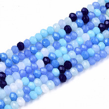 Honeyhandy Opaque Glass Beads Strands, Imitation Jade Glass, Faceted Rondelle, Cornflower Blue, 3x2mm, Hole: 0.8mm, about 186~193pcs/strand, 17.13 inch~17.32 inch, (43.5cm~44cm)