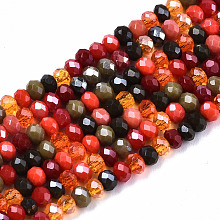 Honeyhandy Electroplate Mixed Color Glass Beads Strands, AB Color Plated, Faceted Rondelle, FireBrick, 3x2mm, Hole: 0.8mm, about 186~193pcs/strand, 17.13 inch~17.32 inch, (43.5cm~44cm)