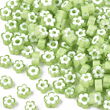 Arricraft Glass Beads, Flower, Light Green, 5~7x5~7x2~3mm, Hole: 1mm