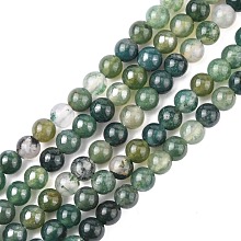 Honeyhandy Natural Moss Agate Beads Strands, Round, about 4mm in diameter, hole: about 0.8mm, about 84pcs/strand, 15 inch