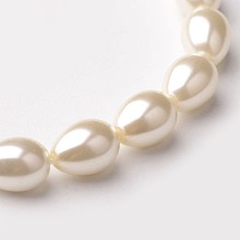 Honeyhandy Eco-Friendly Glass Pearl teardrop, Beads Strands, Wheat, 9x7mm, Hole: 1mm, about 44pcs/strand, 16.1 inch