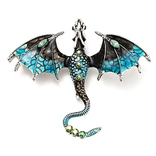 Honeyhandy Dragon Enamel Pins, Antique Silver Alloy Rhinestone Brooch, Deep Sky Blue, 61x70.5x10.5mm