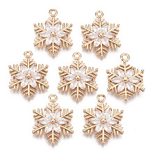 Honeyhandy Christmas Brass Micro Pave Cubic Zirconia Links Connectors, Long-Lasting Plated, Snowflake, Light Gold, Clear, 21x16x3mm, Hole: 1.6mm