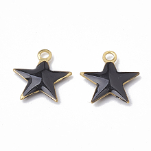 Honeyhandy Brass Charms, with Enamel Sequins, Raw(Unplated), Star, Black, 10.5x10x1.5mm, Hole: 1mm