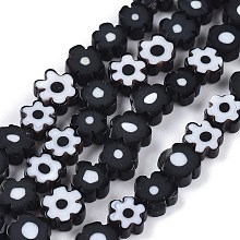 Honeyhandy Handmade Millefiori Glass Bead Strands, Flower, Black, 6.4~9x3.2mm, Hole: 1mm, about 56pcs/Strand, 15.75''(40cm)