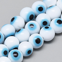 Honeyhandy Handmade Lampwork Evil Eye Beads Strands, Round, Light Sky Blue, 3~4mm, Hole: 1mm, about 100pcs/strand, 14.1 inch