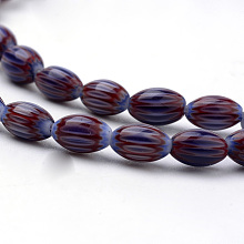 Honeyhandy Handmade Chevron Lampwork Beads Strands, Rice, Brown, 6.5~8.5x4.5~5.5mm, Hole: 1mm, about 48pcs/strand, 15.35 inch(39cm)