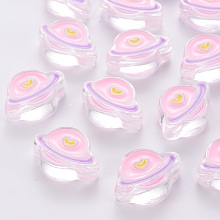 Honeyhandy Transparent Acrylic Beads, with Enamel, Planet, Pearl Pink, 19x26x9mm, Hole: 3mm