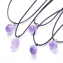 Honeyhandy Natural Amethyst Pendant Necklaces, with Wax Cord and Iron Curb Chains, 17.59 inch(44.7cm), 1.5mm