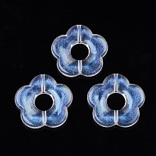 Transparent Acrylic Beads, Glitter Powder, Flower, Clear, 26.5x25.5x4.5mm, Hole: 1.8mm