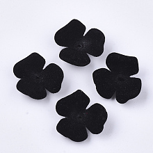 Honeyhandy Flocky Acrylic Bead Caps, 3-Petal, Flower, Black, 22x23x8mm, Hole: 1mm