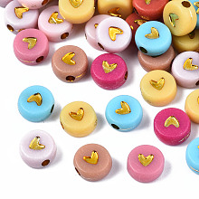 Honeyhandy Opaque Acrylic Beads, Flat Round with Star, Golden Plated, 6.5x7x3mm, Hole: 1.6mm, about 360~370pcs/50g