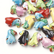 Honeyhandy Handmade Porcelain Beads, Famille Rose Porcelain, Raven/Crow, Mixed Color, 21x13~14x11mm, Hole: 2~2.5mm