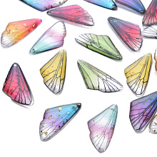 ARRICRAFT Transparent Resin Pendants, with Gold Foil, Insects Wing, Mixed Color, 24.5x11.5x2mm, Hole: 1mm