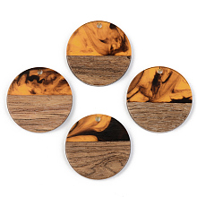 Honeyhandy Resin & Walnut Wood Pendants, Flat Round, Orange, 28x3mm, Hole: 2mm