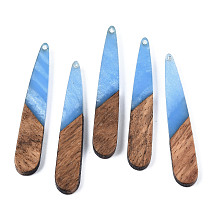 Honeyhandy Opaque Resin & Walnut Wood Pendants, Teardrop, Cornflower Blue, 44x7.5x3mm, Hole: 1.5mm