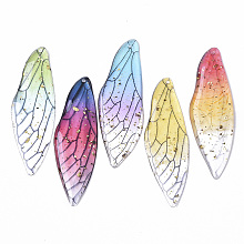 Honeyhandy Transparent Epoxy Resin Big Pendants, with Gold Foil, Insects Wing, Mixed Color, 51x16.5x1~2.5mm, Hole: 1.2mm