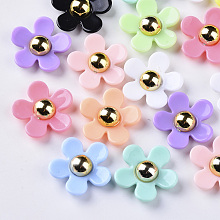 Honeyhandy Opaque Acrylic Beads, Flower, Mixed Color, 22x22.5x7~8mm, Hole: 1.4mm