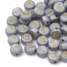 Honeyhandy Opaque Acrylic Beads, Horizontal Hole, Mixed Letters, Flat Round, Mixed, 7x4mm, Hole: 1.2mm