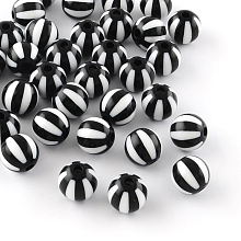 Honeyhandy Strip Opaque Acrylic Beads, Round, Black, 16x15mm, Hole: 3mm