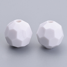 Honeyhandy Opaque Acrylic Beads, Faceted, Round, White, 4x4mm, Hole: 1mm, about 1350pcs/50g