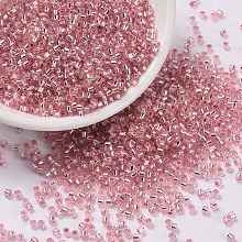 Honeyhandy Cylinder Seed Beads, Silver Lined, Round Hole, Uniform Size, Pearl Pink, 2x1.5mm, Hole: 0.8mm, about 888pcs/10g