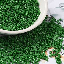 Opaque Colours Glass Seed Beads, Cylinder, Green, 2x1.5mm, Hole: 1mm