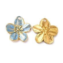 Honeyhandy 304 Stainless Steel Enamel Pendants, Real 18K Gold Plated, Flower Charm, Light Sky Blue, 24.5x22.5x2.5mm, Hole: 2.5mm