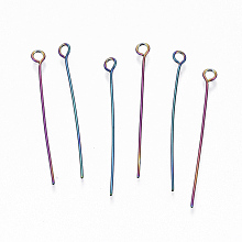 Honeyhandy Ion Plating(IP) 304 Stainless Steel Eye Pins, Rainbow Color, 35x0.6mm, Hole: 2mm