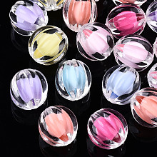 Honeyhandy Transparent Acrylic Beads, Bead in Bead, Corrugated Round, Mixed Color, 12x11.5mm, Hole: 2mm