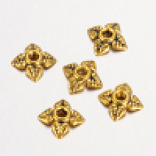 Honeyhandy Tibetan Style Alloy Bead Caps, Flower, 4-Petal, Cadmium Free & Lead Free, Antique Golden, 6x6x2mm, Hole: 1mm, about 1000pcs/100g